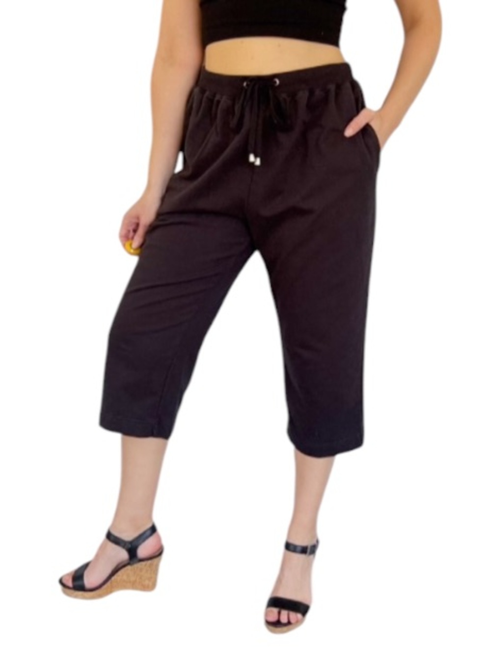 Vintage K.T. Sport black cotton blend cropped capri sweatpants size petite large